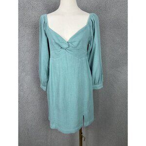 Roxy Juniors' Women's V-Neck Peasant Mini Dress Mineral Blue Size Large NWTs